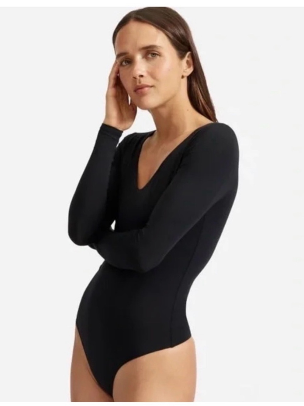 EVERLANE Black Long-Sleeve V-Neck Bodysuit Size small